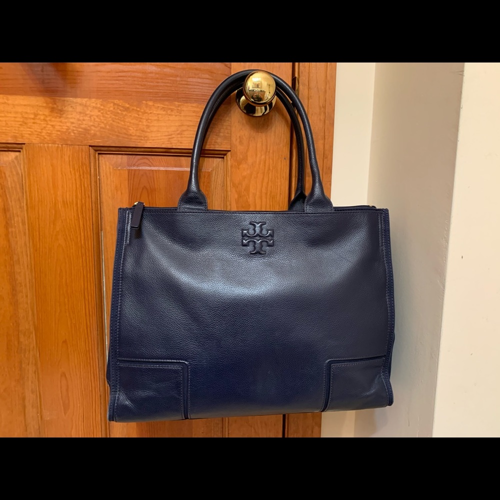 Tory Burch Navy leather and canvas work tote